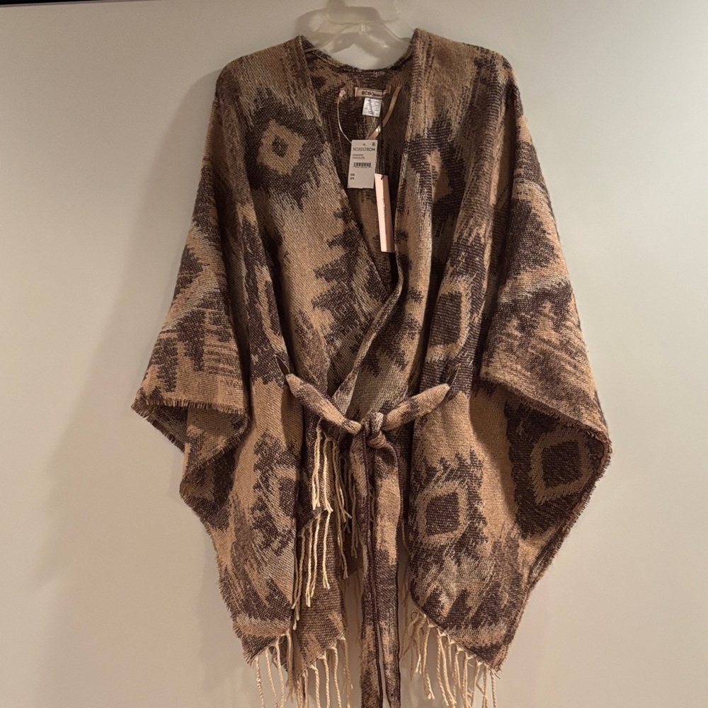 BCBGeneration Tan and Brown Patterned Poncho NWT - image 1